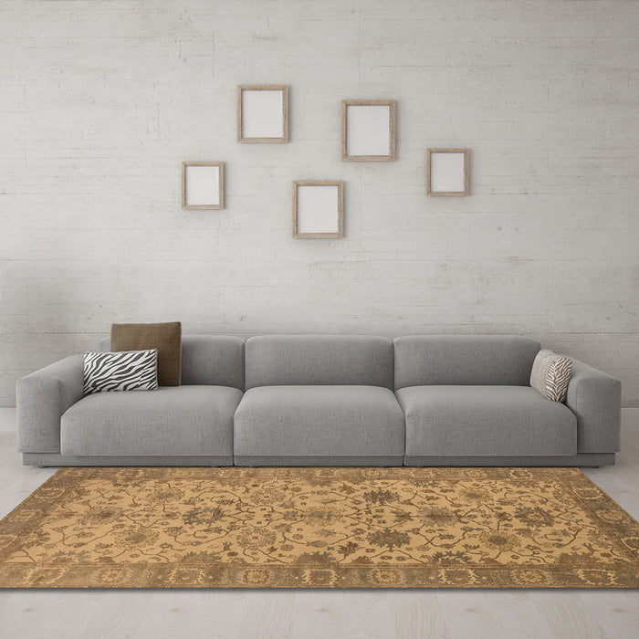 Machine Washable Oriental Brown Traditional Rug in a Living Room,, wshurb1425brn