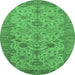 Round Machine Washable Oriental Emerald Green Traditional Area Rugs, wshurb1425emgrn