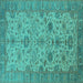 Square Machine Washable Oriental Turquoise Traditional Area Rugs, wshurb1425turq
