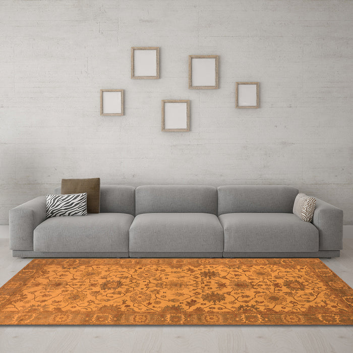 Machine Washable Oriental Orange Traditional Area Rugs in a Living Room, wshurb1425org