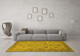 Machine Washable Oriental Yellow Traditional Rug in a Living Room, wshurb1425yw