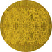 Round Machine Washable Oriental Yellow Traditional Rug, wshurb1425yw