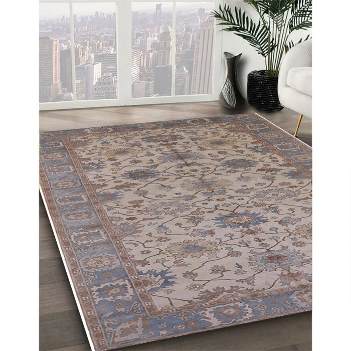 Mid-Century Modern Mauve Taupe Purple Oriental Rug in Family Room, urb1425