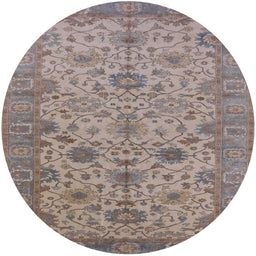 Round Mid-Century Modern Mauve Taupe Purple Oriental Rug, urb1425
