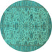 Round Machine Washable Oriental Turquoise Traditional Area Rugs, wshurb1425turq