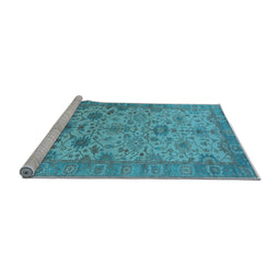 Sideview of Machine Washable Oriental Light Blue Traditional Rug, wshurb1425lblu