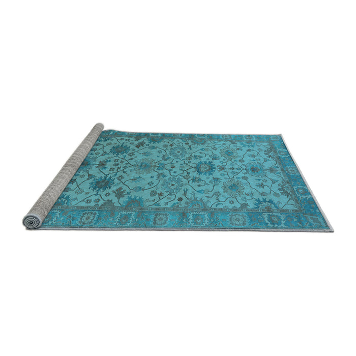 Sideview of Machine Washable Oriental Light Blue Traditional Rug, wshurb1425lblu