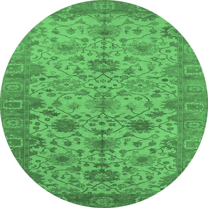 Round Oriental Emerald Green Traditional Rug, urb1425emgrn