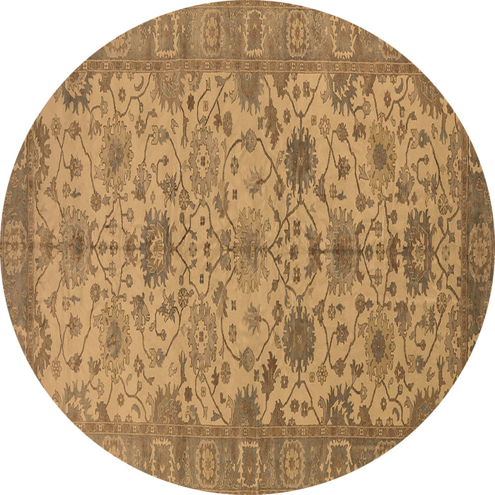 Round Oriental Brown Traditional Rug, urb1425brn