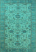 Machine Washable Oriental Turquoise Traditional Area Rugs, wshurb1425turq