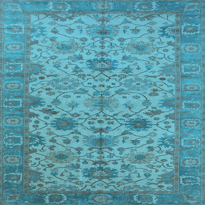 Square Machine Washable Oriental Light Blue Traditional Rug, wshurb1425lblu