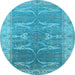 Round Oriental Light Blue Traditional Rug, urb1426lblu