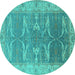 Round Oriental Turquoise Traditional Rug, urb1426turq