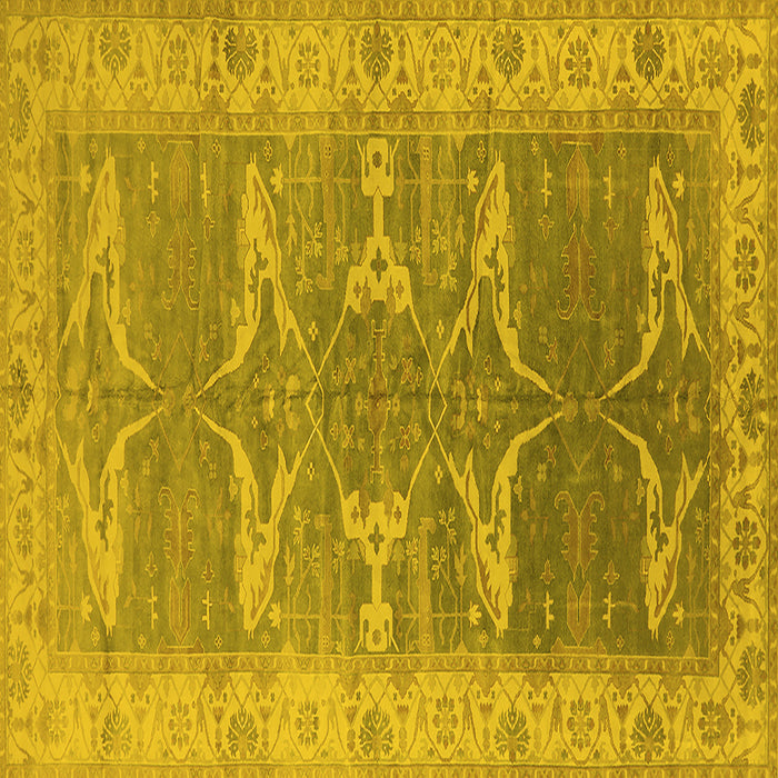 Square Machine Washable Oriental Yellow Traditional Rug, wshurb1426yw