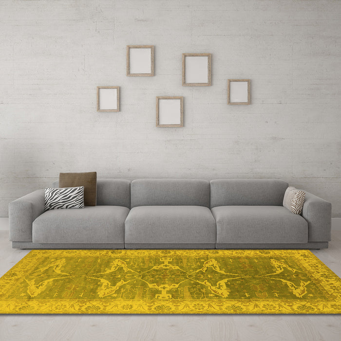 Machine Washable Oriental Yellow Traditional Rug in a Living Room, wshurb1426yw