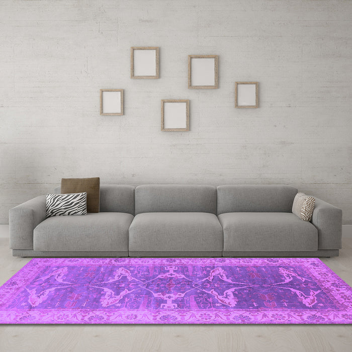 Machine Washable Oriental Purple Traditional Area Rugs in a Living Room, wshurb1426pur