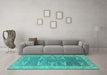 Machine Washable Oriental Turquoise Traditional Area Rugs in a Living Room,, wshurb1426turq