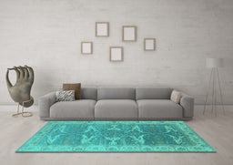 Machine Washable Oriental Turquoise Traditional Area Rugs in a Living Room,, wshurb1426turq