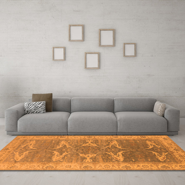 Machine Washable Oriental Orange Traditional Area Rugs in a Living Room, wshurb1426org
