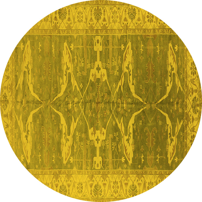 Round Oriental Yellow Traditional Rug, urb1426yw