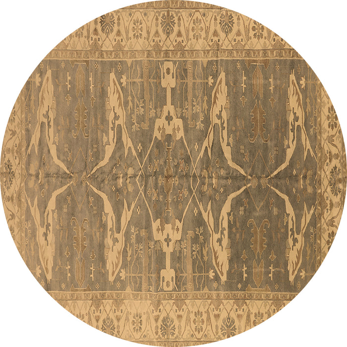 Round Oriental Brown Traditional Rug, urb1426brn
