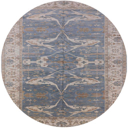 Round Mid-Century Modern Silver Pink Oriental Rug, urb1426