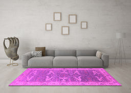 Machine Washable Oriental Pink Traditional Rug in a Living Room, wshurb1426pnk