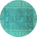 Round Oriental Turquoise Traditional Rug, urb1427turq