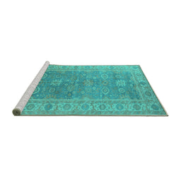 Sideview of Machine Washable Oriental Turquoise Traditional Area Rugs, wshurb1427turq