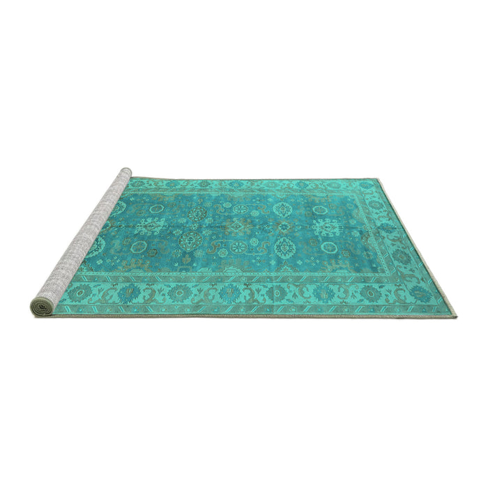 Sideview of Machine Washable Oriental Turquoise Traditional Area Rugs, wshurb1427turq