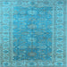 Square Machine Washable Oriental Light Blue Traditional Rug, wshurb1427lblu