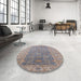 Round Mid-Century Modern Rose Purple Oriental Rug in a Office, urb1427