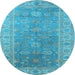 Round Machine Washable Oriental Light Blue Traditional Rug, wshurb1427lblu