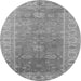 Round Machine Washable Oriental Gray Traditional Rug, wshurb1427gry