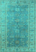 Machine Washable Oriental Turquoise Traditional Area Rugs, wshurb1427turq