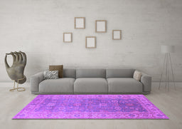 Machine Washable Oriental Purple Traditional Area Rugs in a Living Room, wshurb1427pur