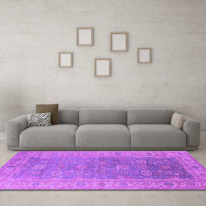 Machine Washable Oriental Purple Traditional Area Rugs in a Living Room, wshurb1427pur