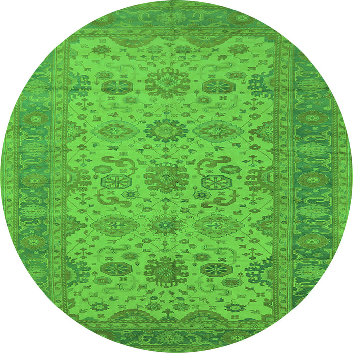 Round Machine Washable Oriental Green Traditional Area Rugs, wshurb1428grn