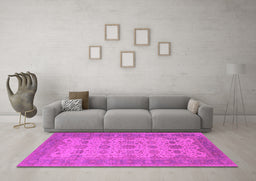 Machine Washable Oriental Pink Traditional Rug in a Living Room, wshurb1428pnk