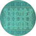 Round Machine Washable Oriental Turquoise Traditional Area Rugs, wshurb1428turq