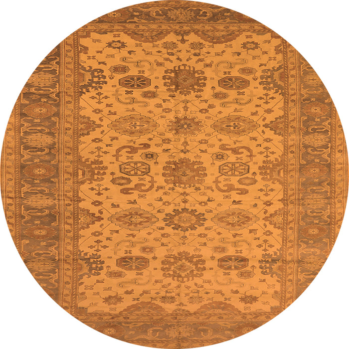 Round Machine Washable Oriental Orange Traditional Area Rugs, wshurb1428org