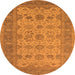 Round Machine Washable Oriental Orange Traditional Area Rugs, wshurb1428org