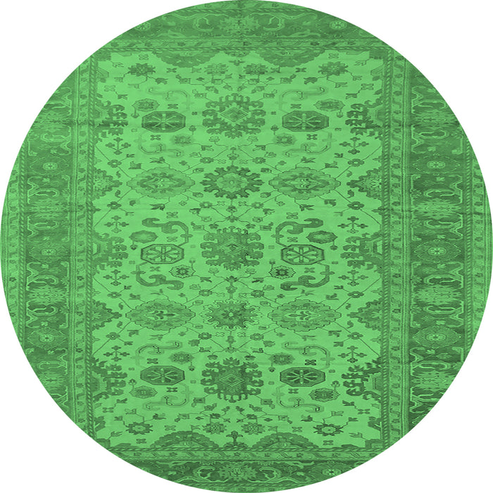 Round Machine Washable Oriental Emerald Green Traditional Area Rugs, wshurb1428emgrn