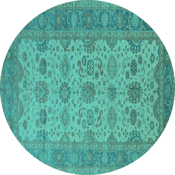 Round Oriental Turquoise Traditional Rug, urb1428turq
