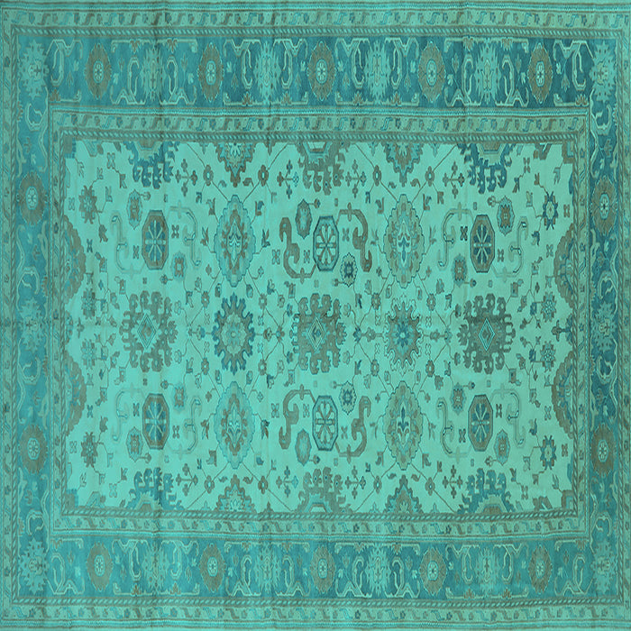 Square Machine Washable Oriental Turquoise Traditional Area Rugs, wshurb1428turq