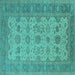 Square Machine Washable Oriental Turquoise Traditional Area Rugs, wshurb1428turq