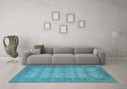 Machine Washable Oriental Light Blue Traditional Rug in a Living Room, wshurb1428lblu
