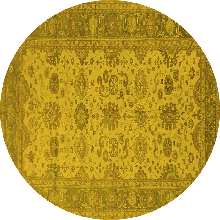 Round Machine Washable Oriental Yellow Traditional Rug, wshurb1428yw
