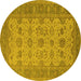 Round Machine Washable Oriental Yellow Traditional Rug, wshurb1428yw