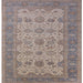 Square Mid-Century Modern Khaki Rose Pink Oriental Rug, urb1428